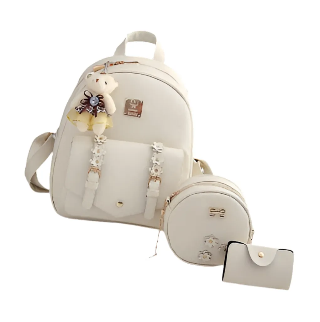 Fashion 3-Piece Set Bag for Women | Cute Leather Backpack & Shoulder Bag with Floral Purse