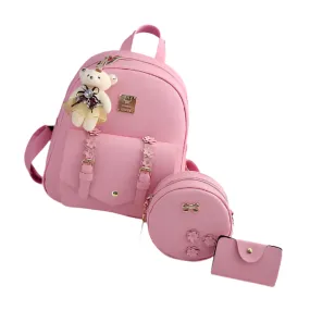 Fashion 3-Piece Set Bag for Women | Cute Leather Backpack & Shoulder Bag with Floral Purse