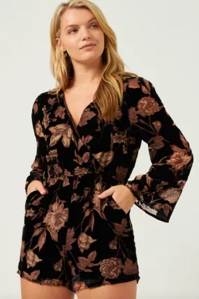 Floral Velvet Burnout Long Sleeve Romper