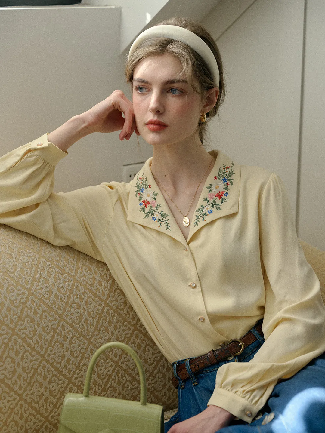 Georgina Colorful Floral Embroidered Lapel Shirt