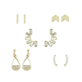 Gold & Crystal Fan Earring Post Set