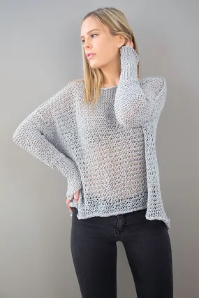 Grey Cotton woman knit sweater.