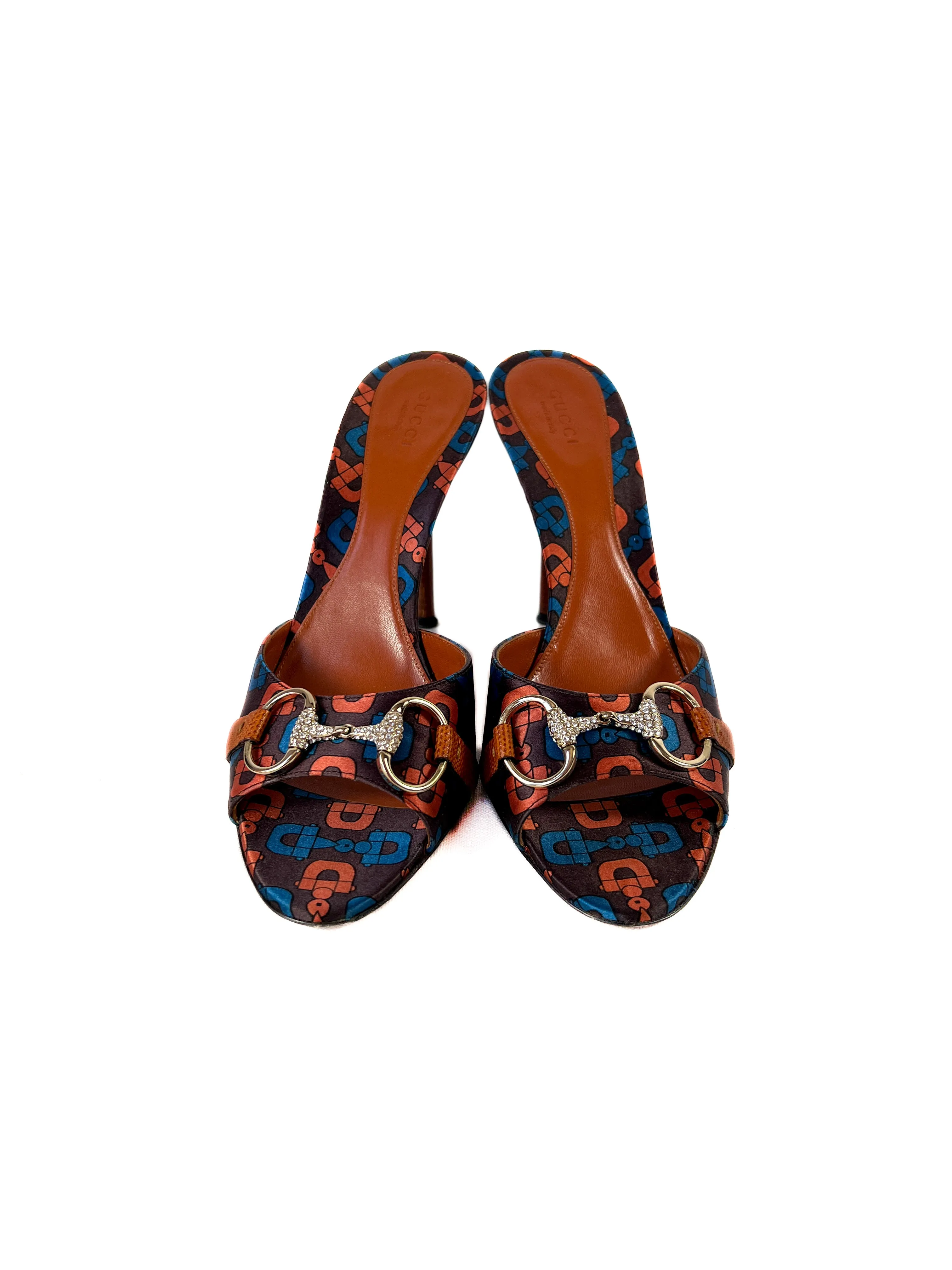 Gucci multi color horsebit print slides size 9 BOX