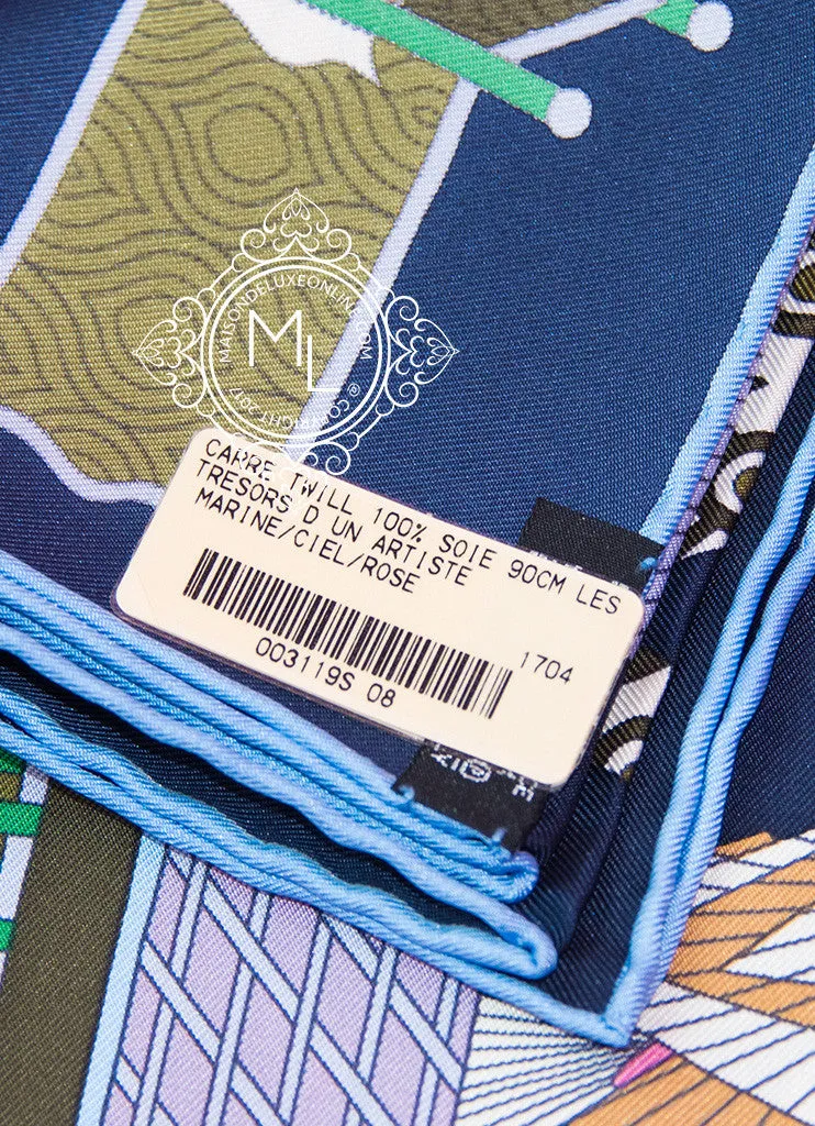 Hermes Marine Twill Silk 90 cm Les tresors d'un Artiste Scarf