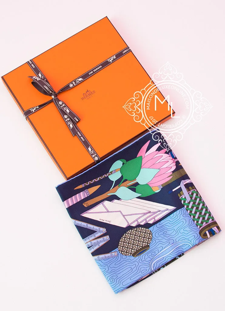 Hermes Marine Twill Silk 90 cm Les tresors d'un Artiste Scarf