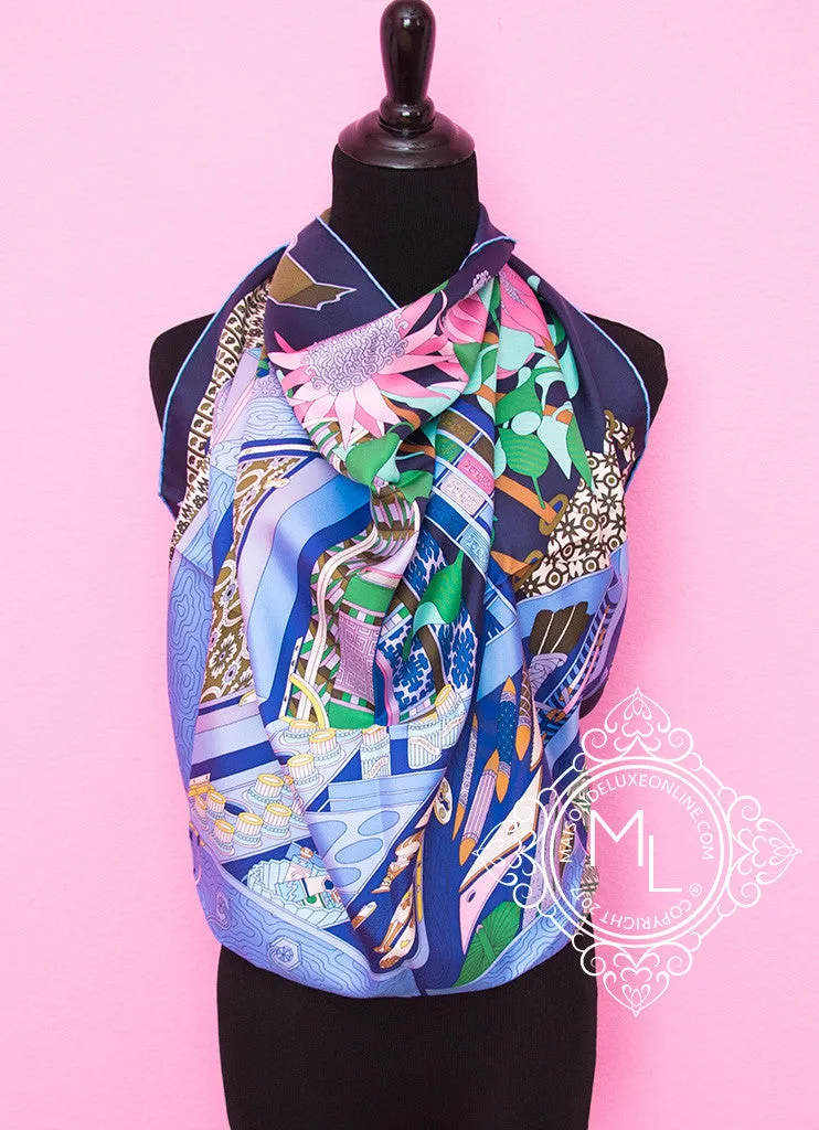 Hermes Marine Twill Silk 90 cm Les tresors d'un Artiste Scarf