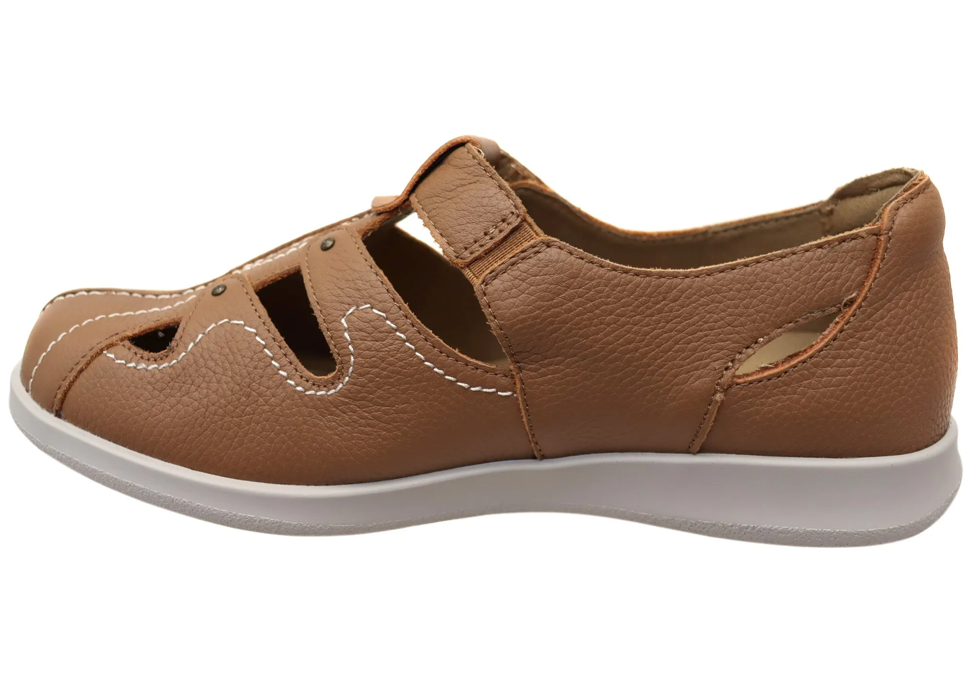 Homyped Jamima Tan Womens Leather Wide Fit Comfortable Shoes