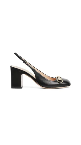 Horsebit Leather Slingbacks - Black