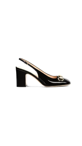 Horsebit Patent Slingback Pumps - Black