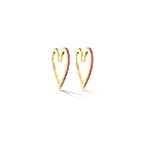 Large Yellow Gold Endless Hoop Earrings with Rubies