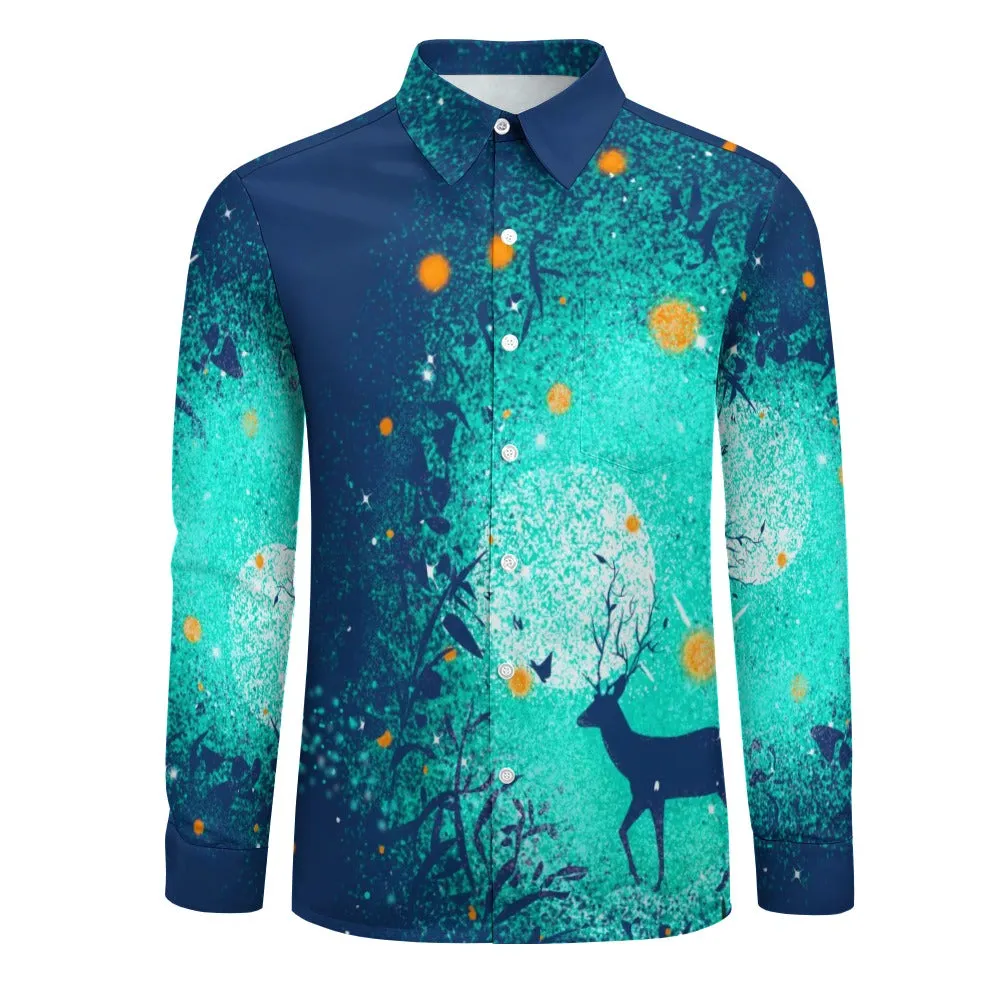 Night Deer One Pocket Long Sleeve Shirt