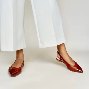 Sadie Extra Wide Fit Slingback Flats - Tan Leather & Patent