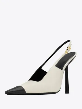 Satin Slingback Pumps Black Square Toe Stiletto Heel Pumps