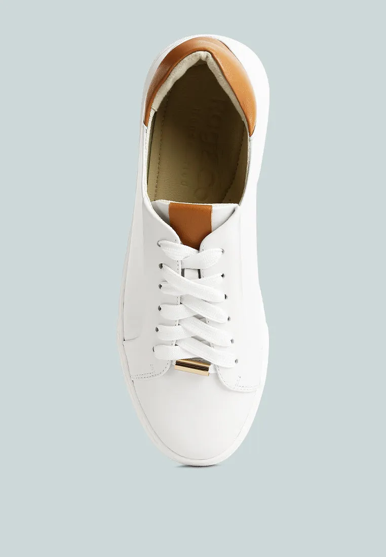 SCHICK  Lace Up Leather Sneakers in Tan