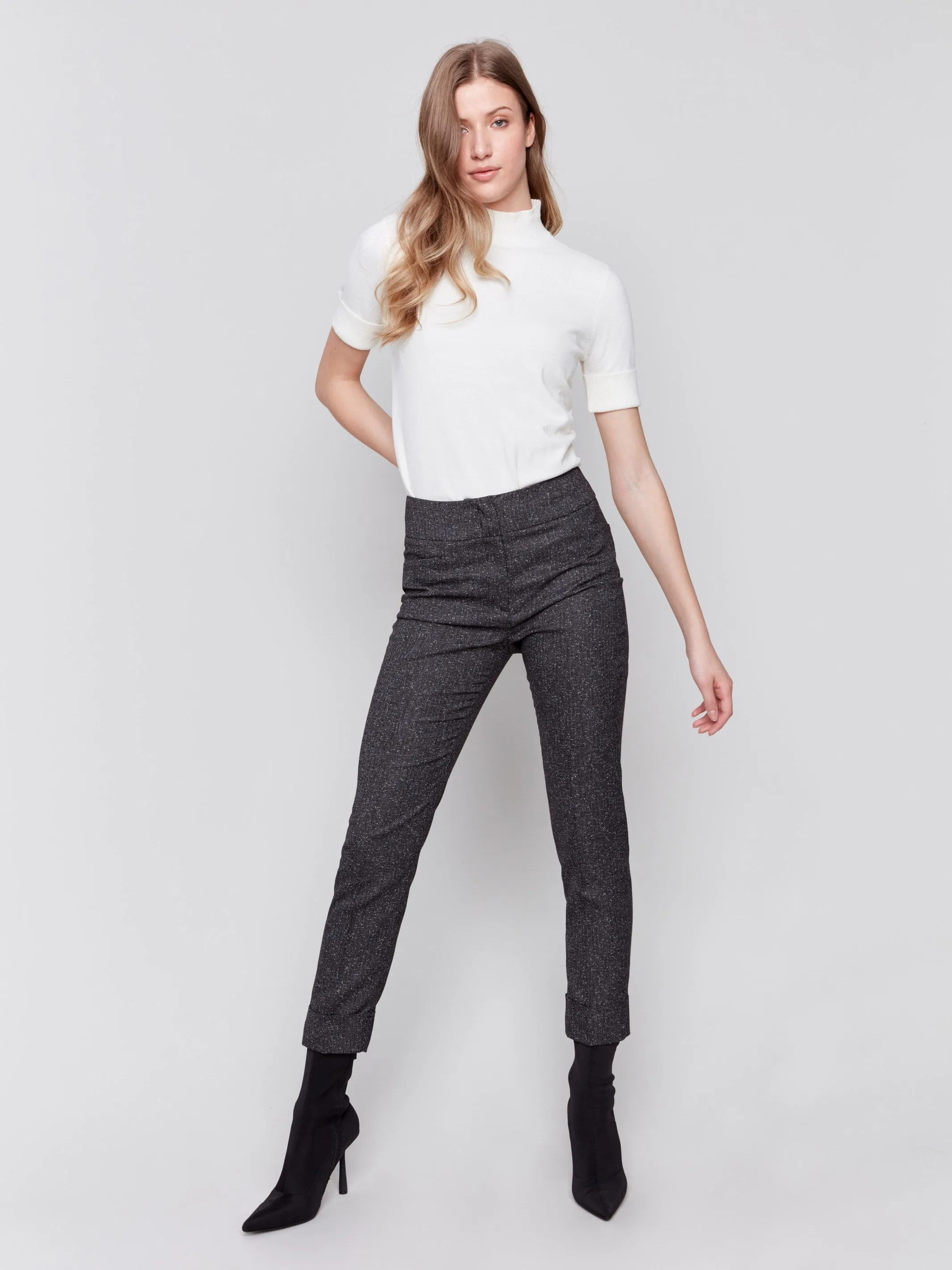 Speckled Slim Leg Cuffed Pants - Charcoal