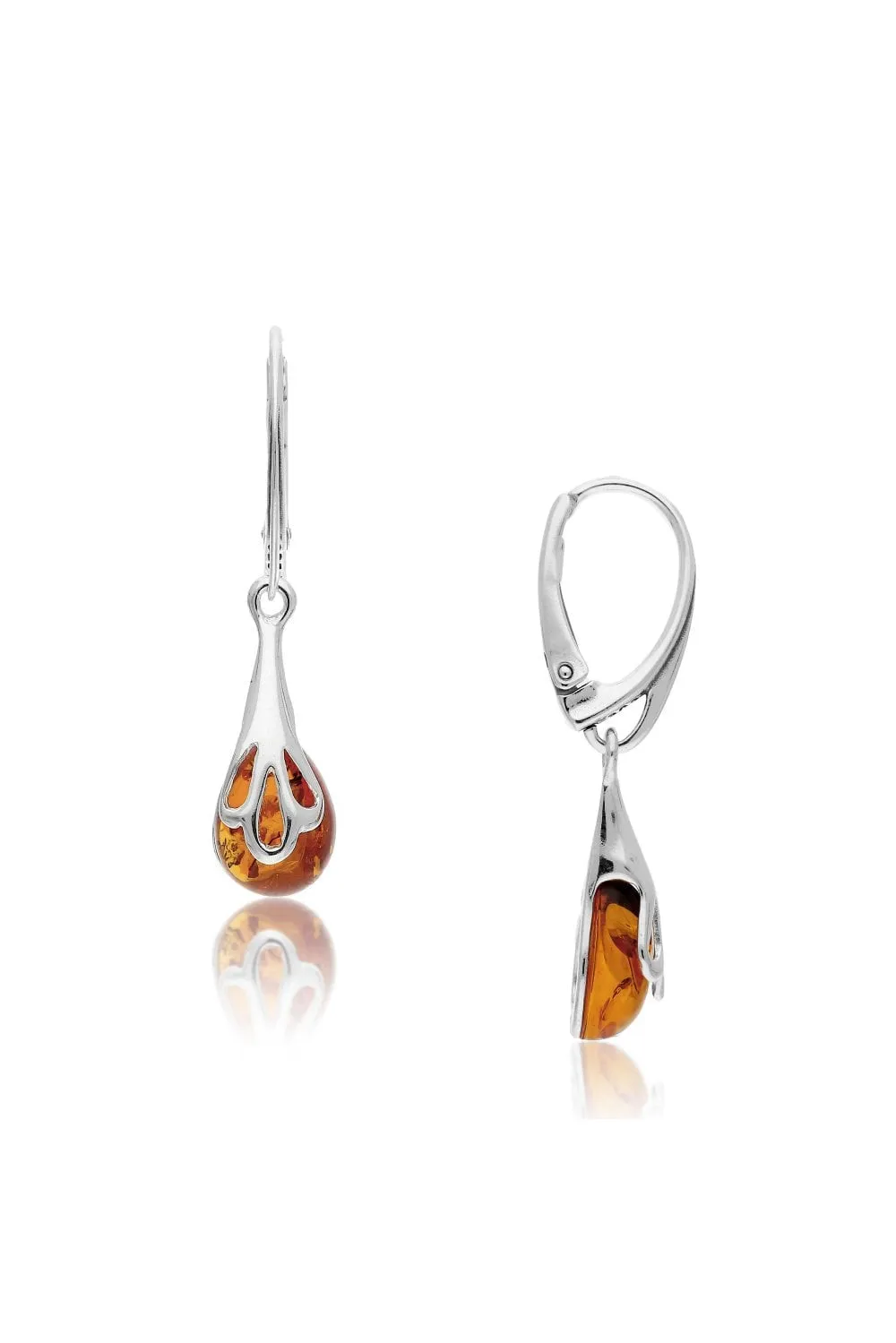 Sterling Silver Amber Elegant Ball Drop Earrings