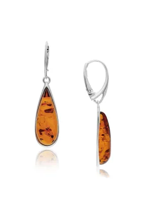 Sterling Silver Amber Large Elegant Drop Earrings