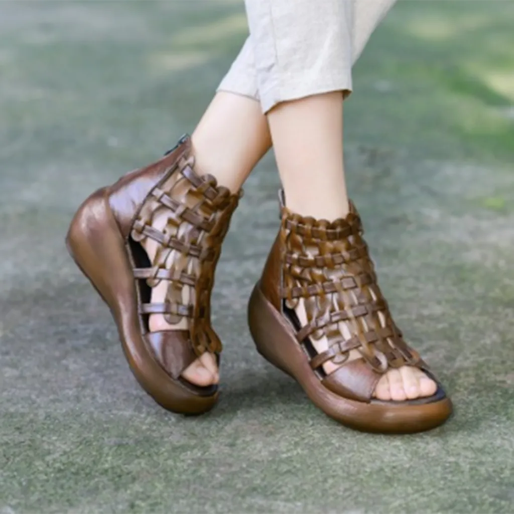 Summer Hand-Woven Retro Wedge Sandals