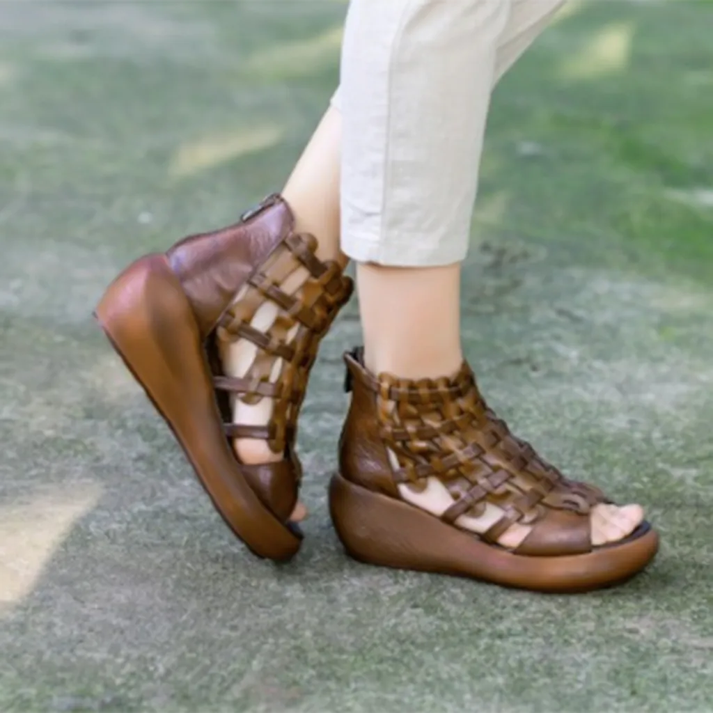 Summer Hand-Woven Retro Wedge Sandals