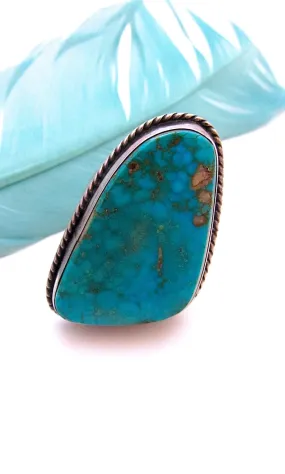 SUPER SIZE ME 1970s Large Statement Navajo Silver and Turquoise Ring, Sz 10 1/2