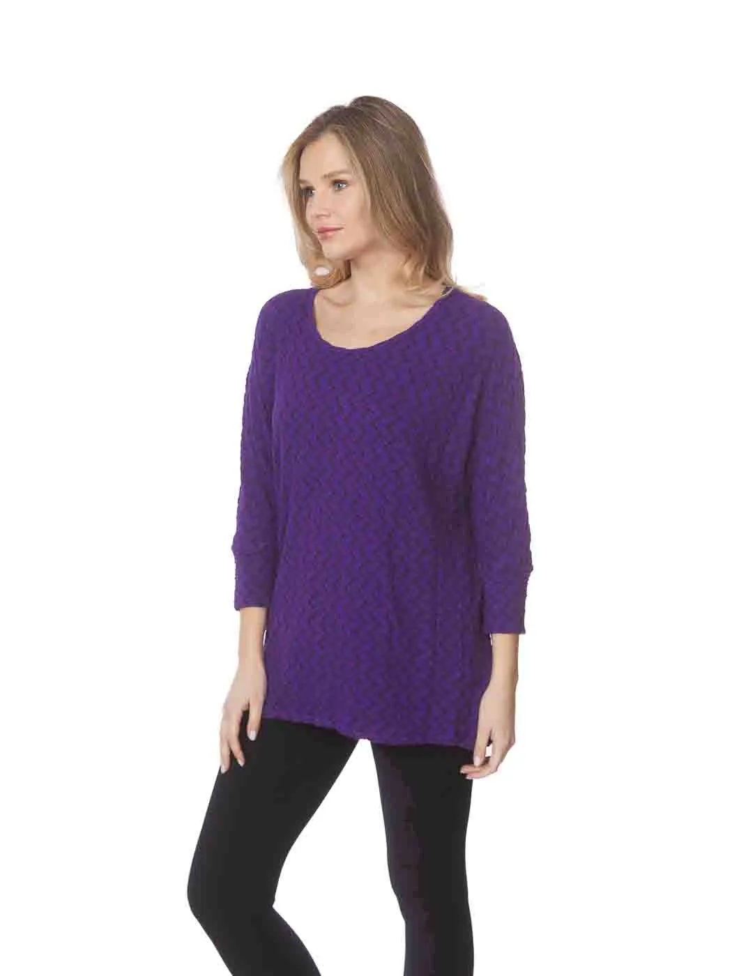 Tianello "Taupe Honeycomb" Knit Jersey "Gaby" Blouse-Purple