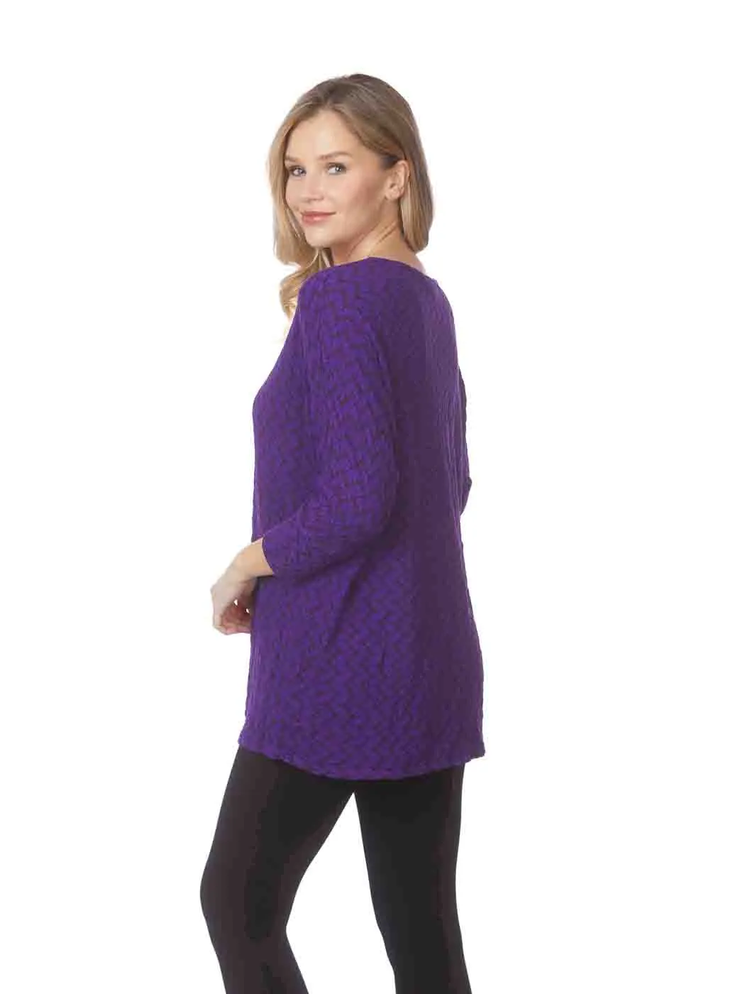 Tianello "Taupe Honeycomb" Knit Jersey "Gaby" Blouse-Purple