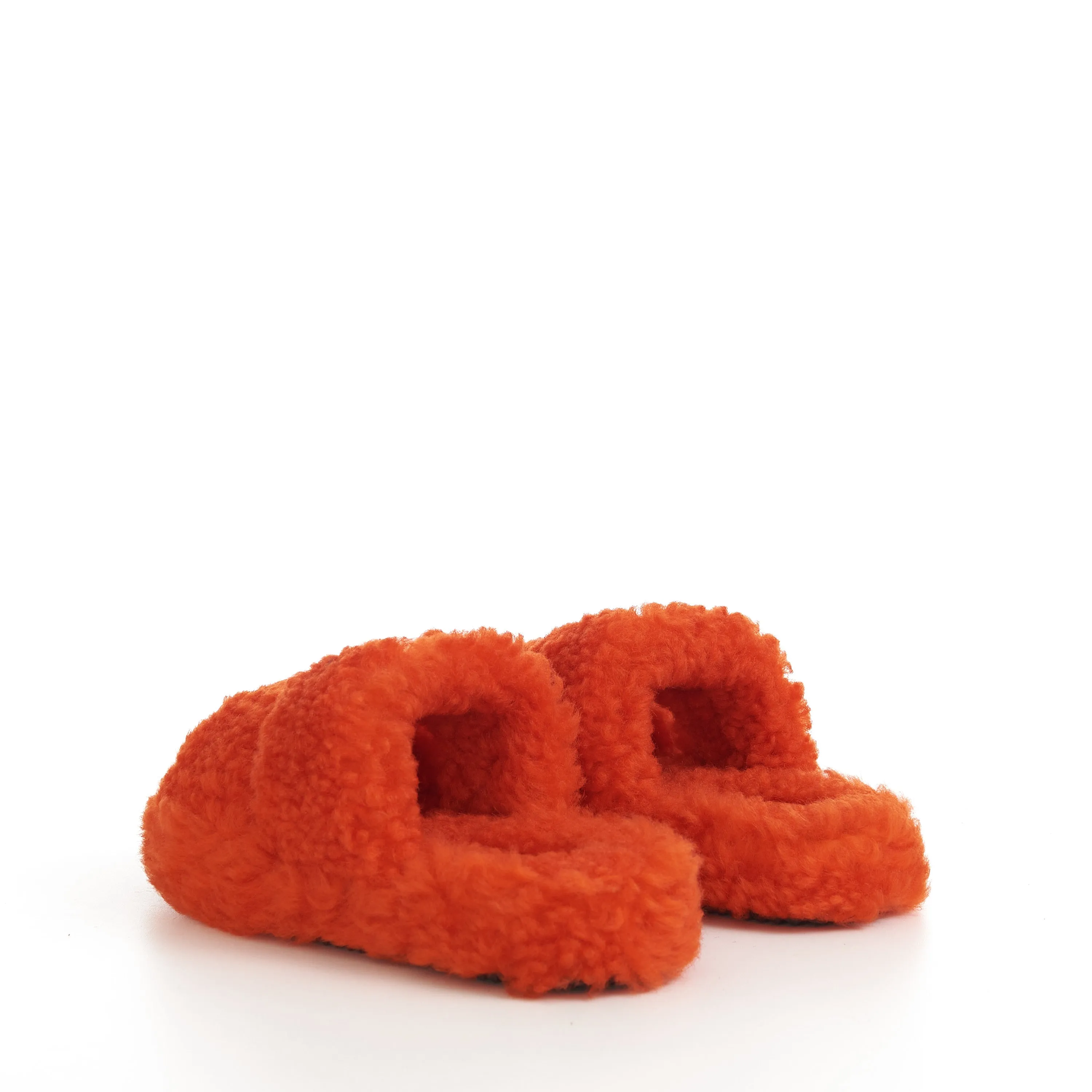 Triomphe Fur Slide Sandals In Bright Orange Shearling