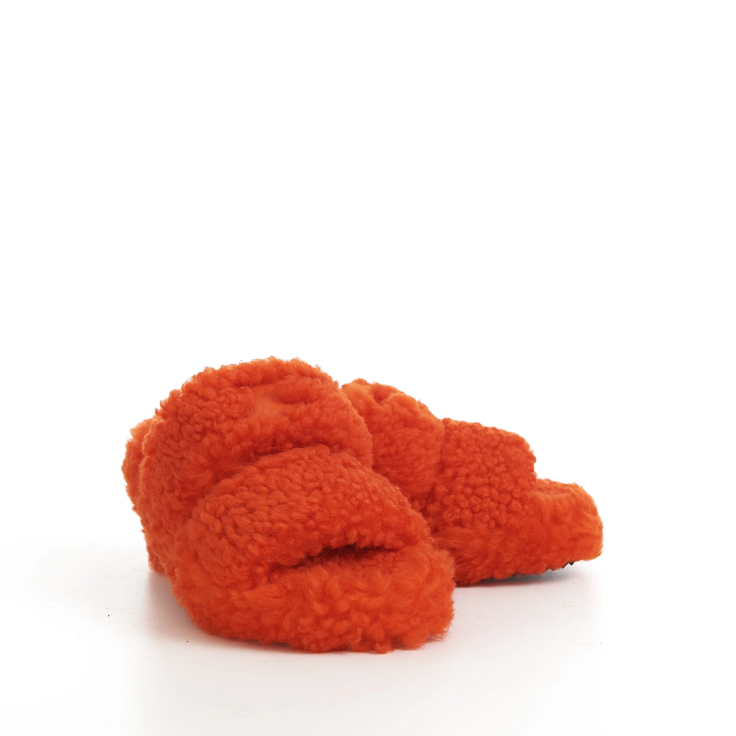 Triomphe Fur Slide Sandals In Bright Orange Shearling