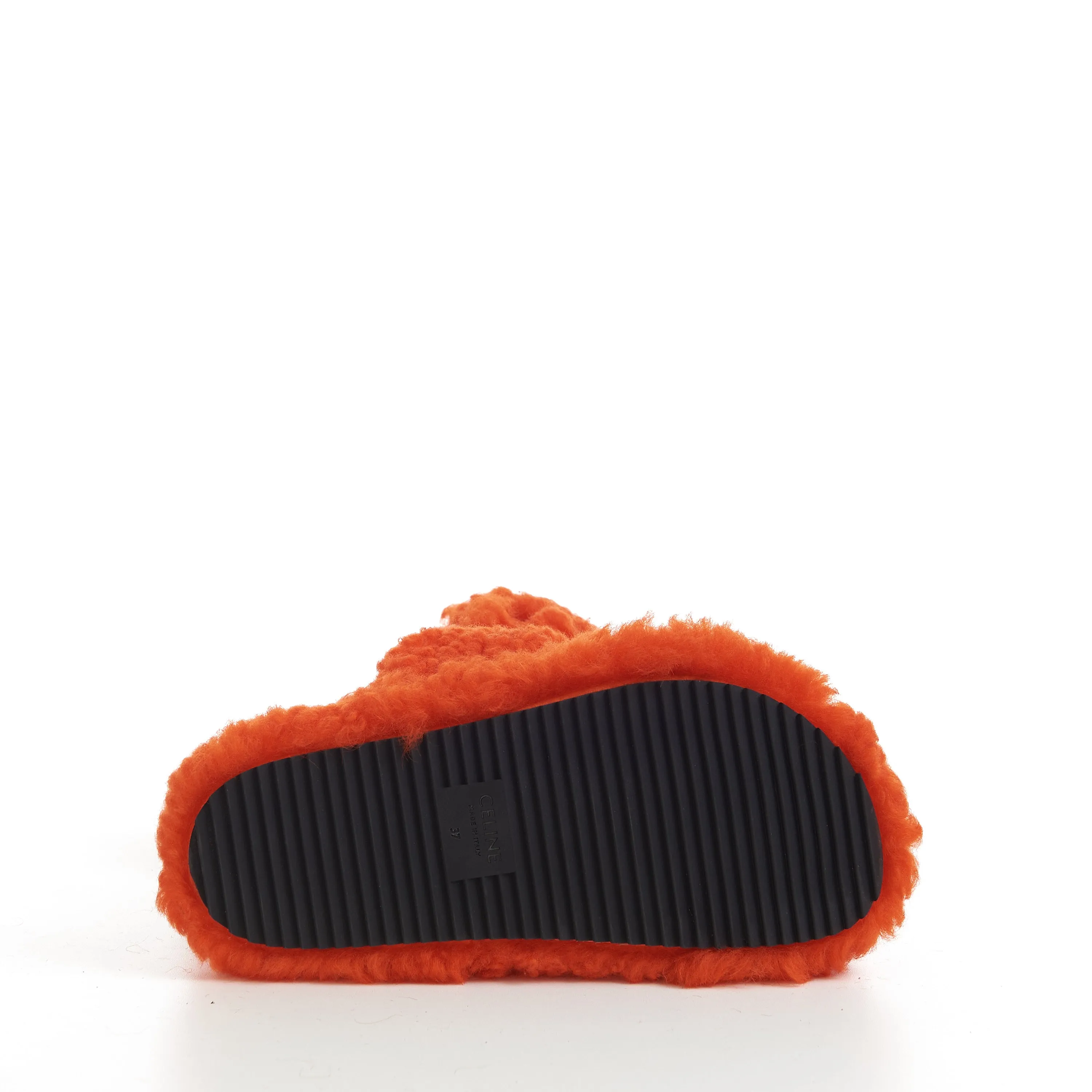 Triomphe Fur Slide Sandals In Bright Orange Shearling