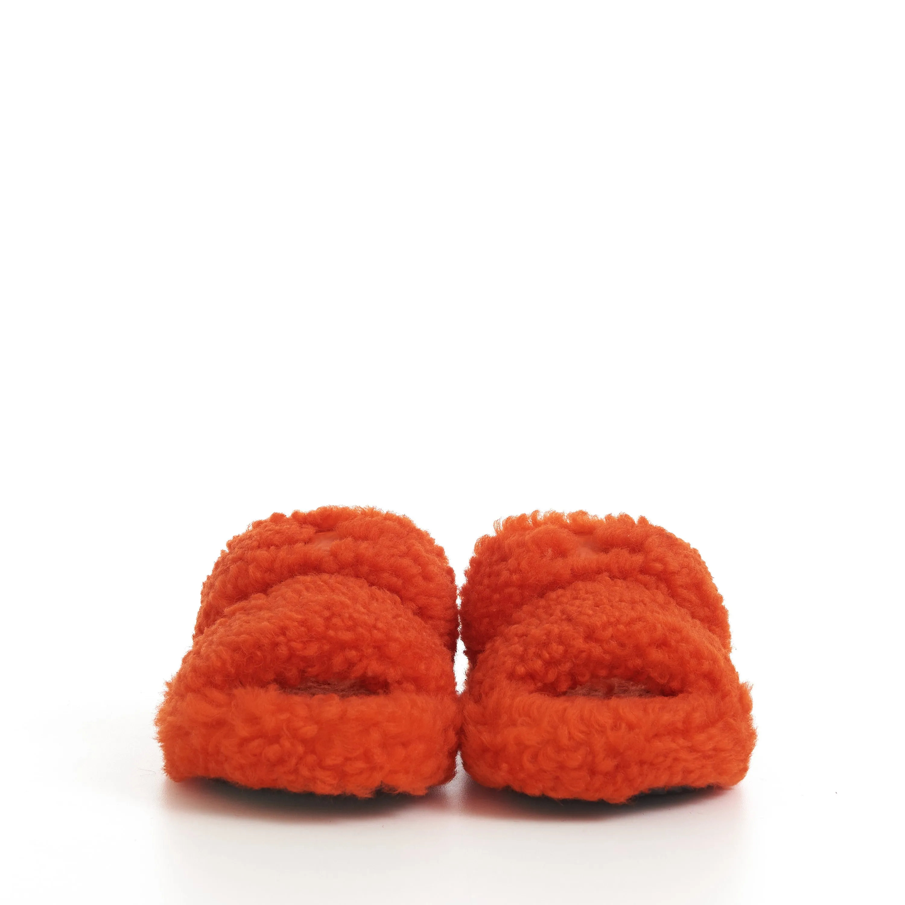 Triomphe Fur Slide Sandals In Bright Orange Shearling