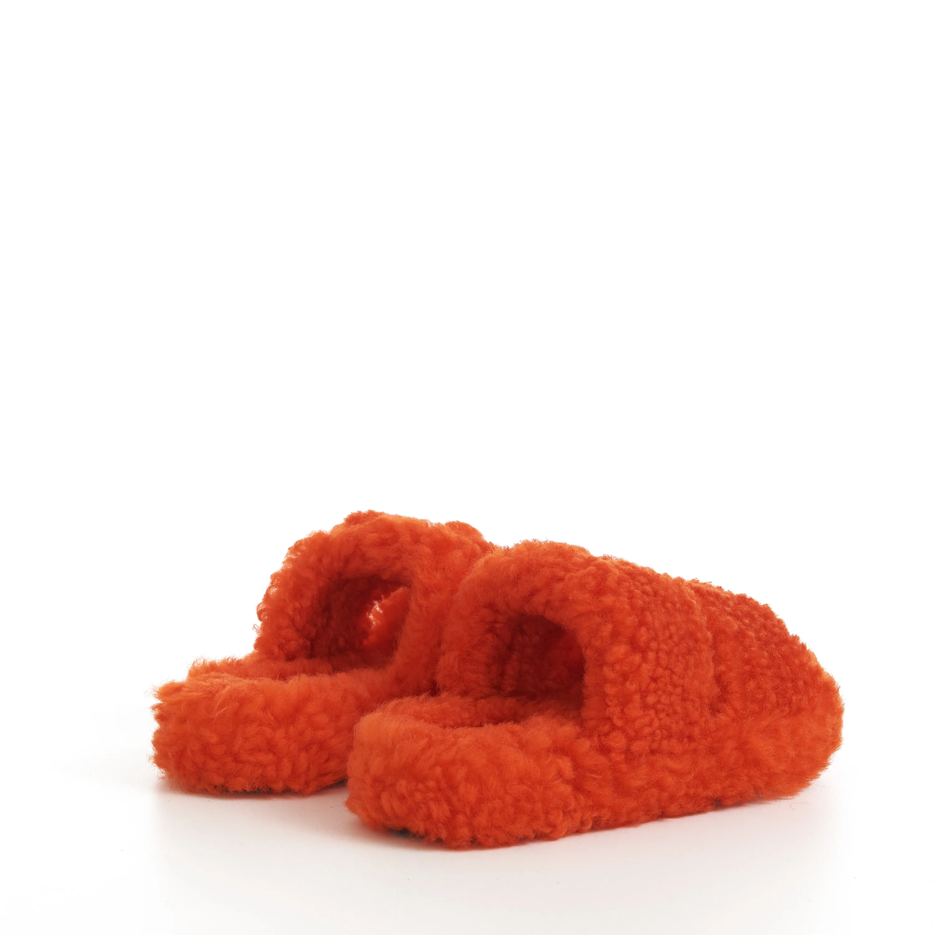 Triomphe Fur Slide Sandals In Bright Orange Shearling