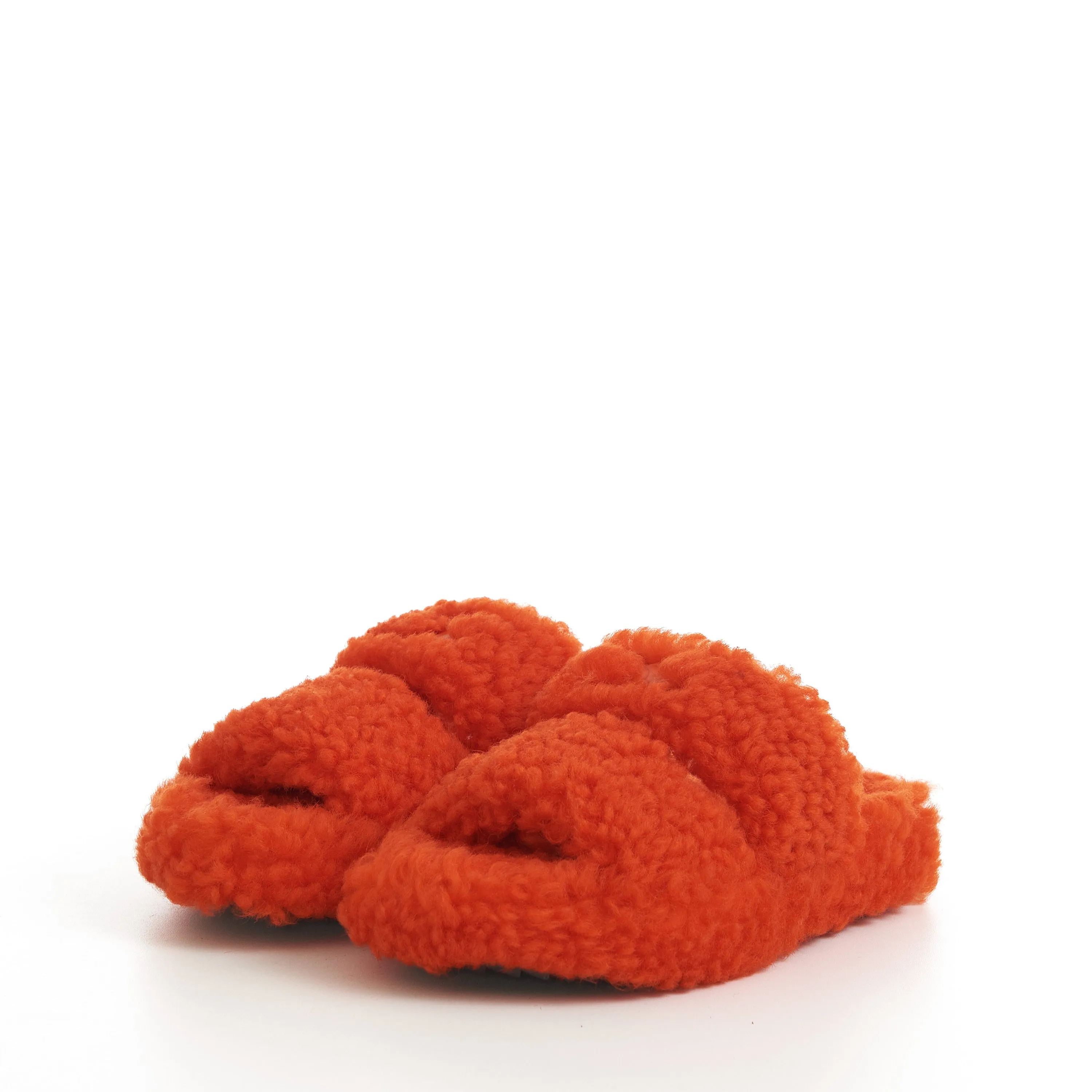 Triomphe Fur Slide Sandals In Bright Orange Shearling