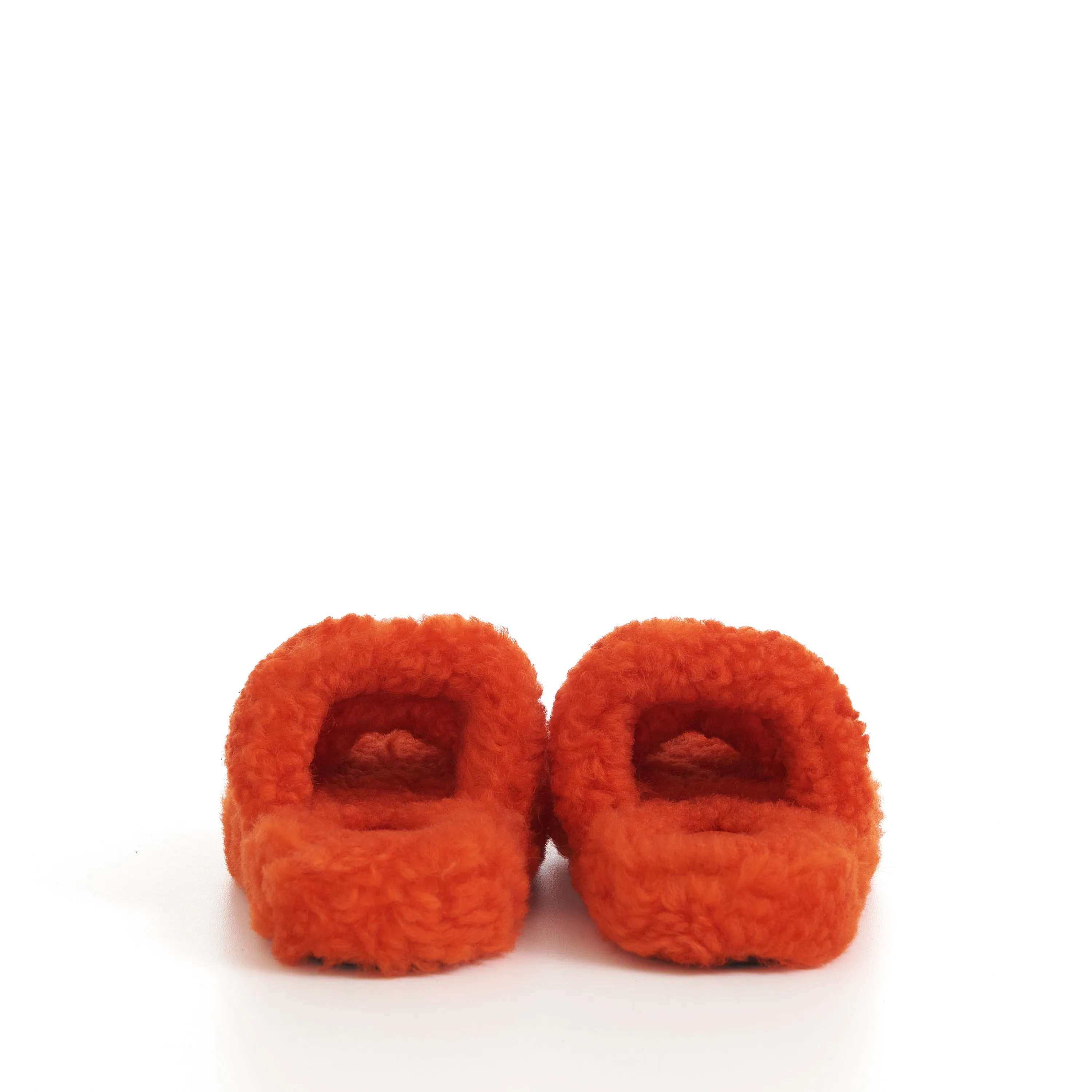 Triomphe Fur Slide Sandals In Bright Orange Shearling