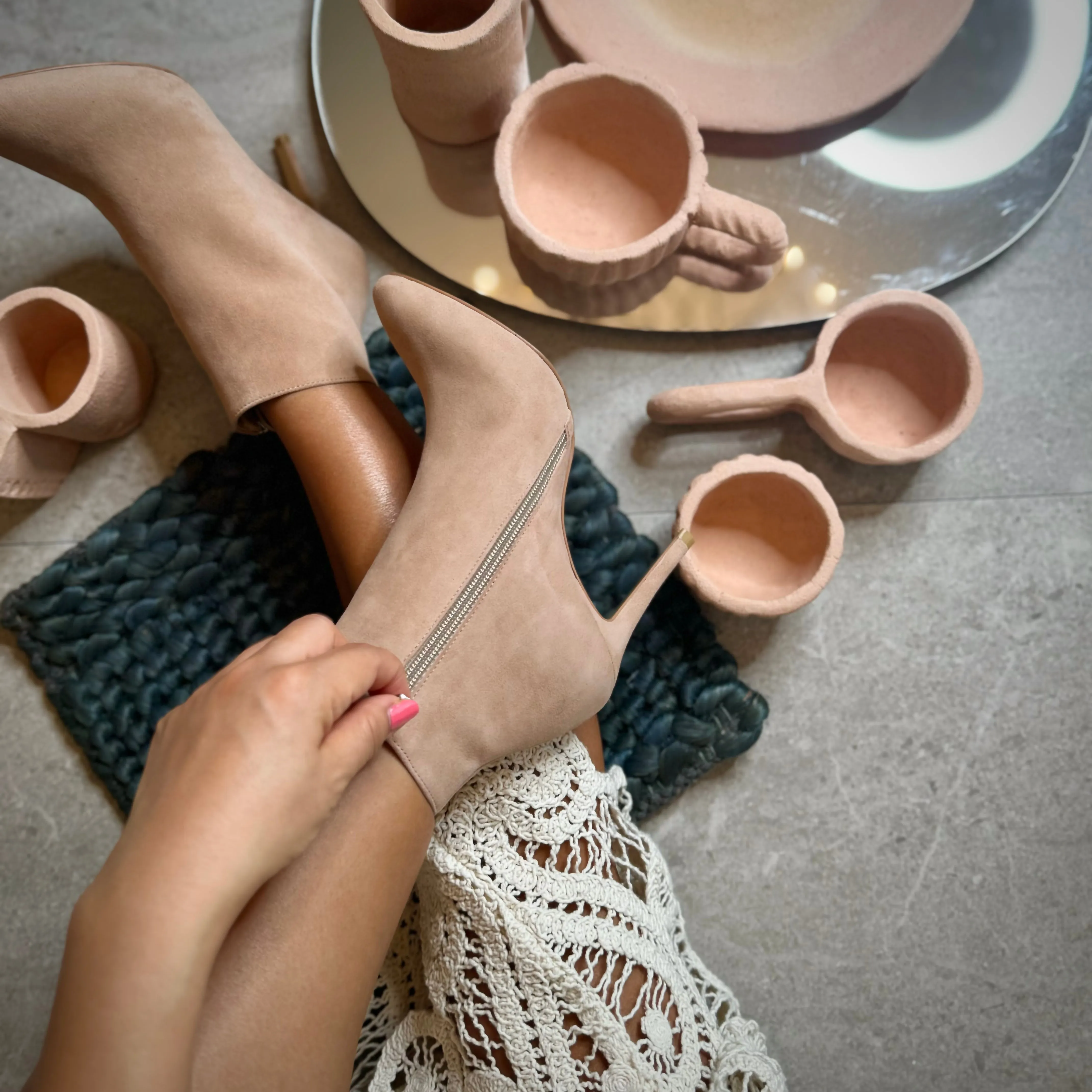 *UK size 13 - OSCAR - beige suede, 9cm heels