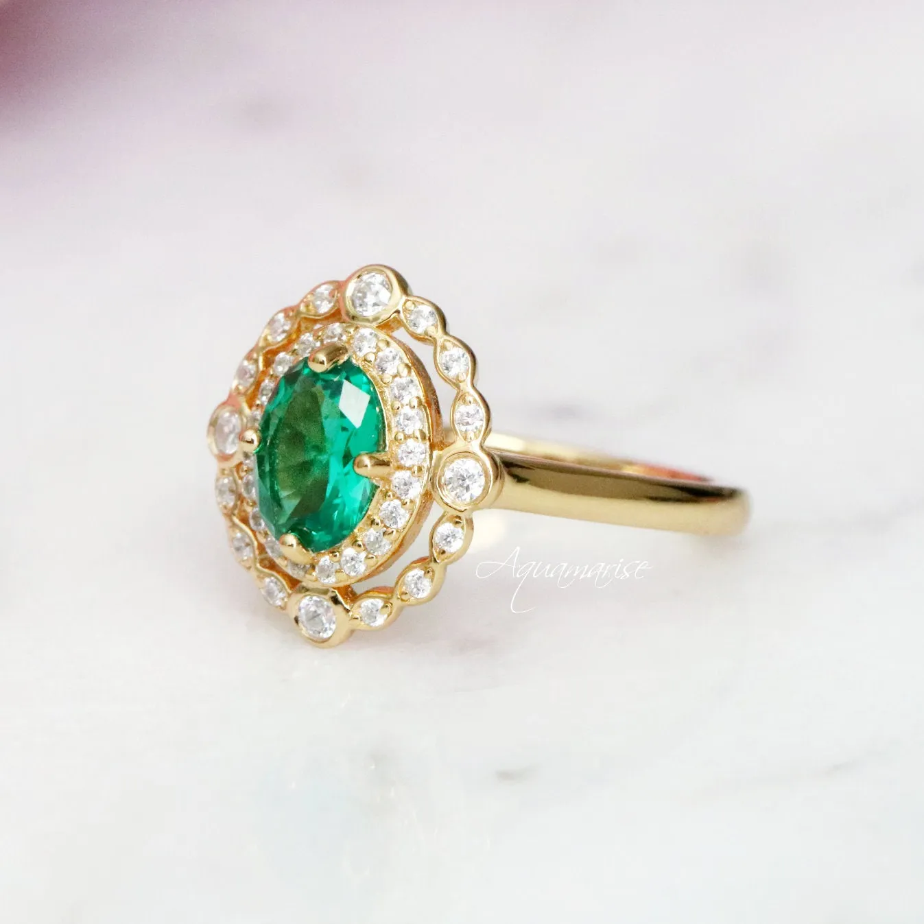 Valentina Emerald Ring- 14K Yellow Gold Vermeil