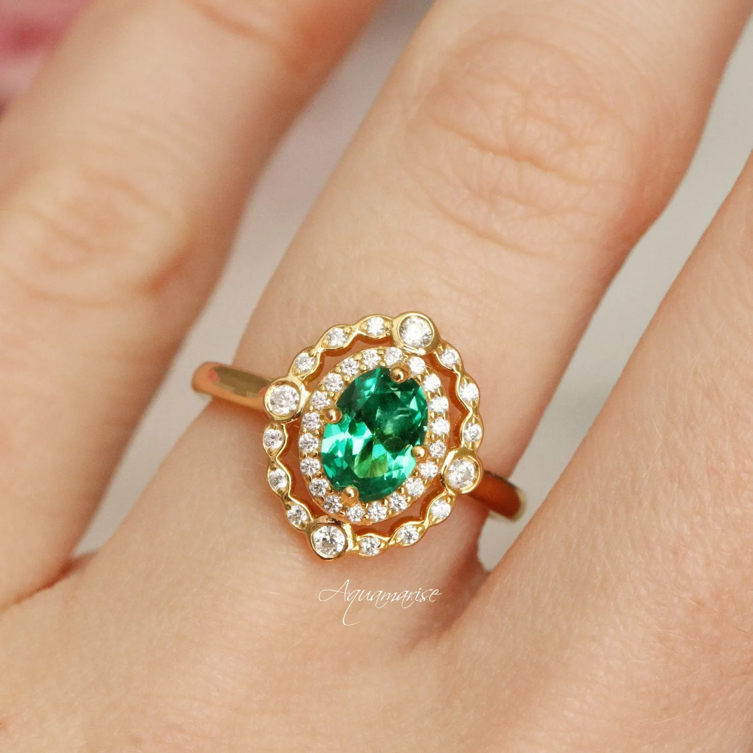 Valentina Emerald Ring- 14K Yellow Gold Vermeil