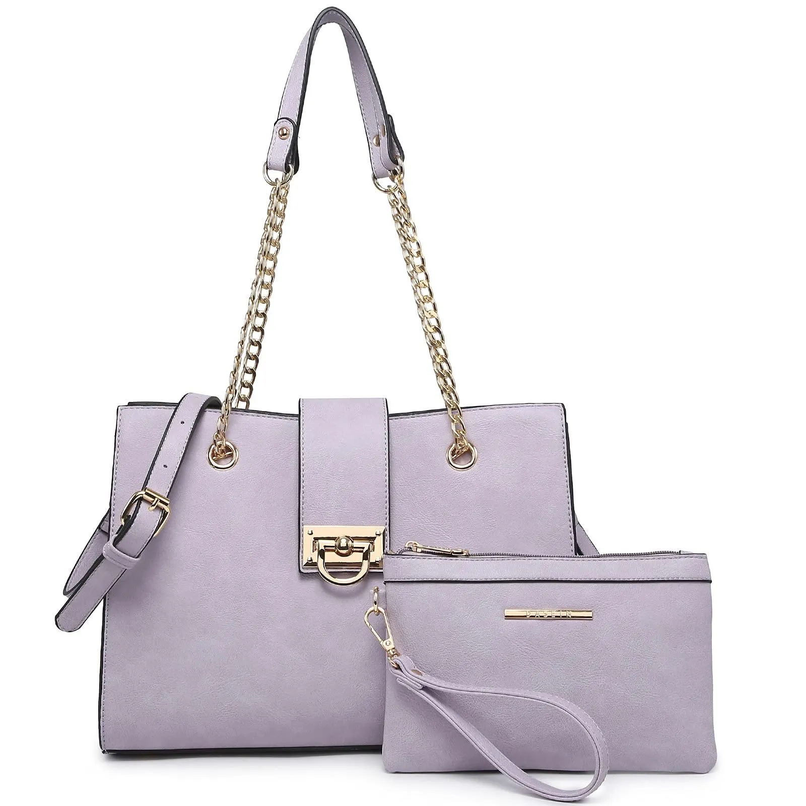 Women Fashion Chain Fashion Belt lock Tote Bags With Matching Clutch Dasein