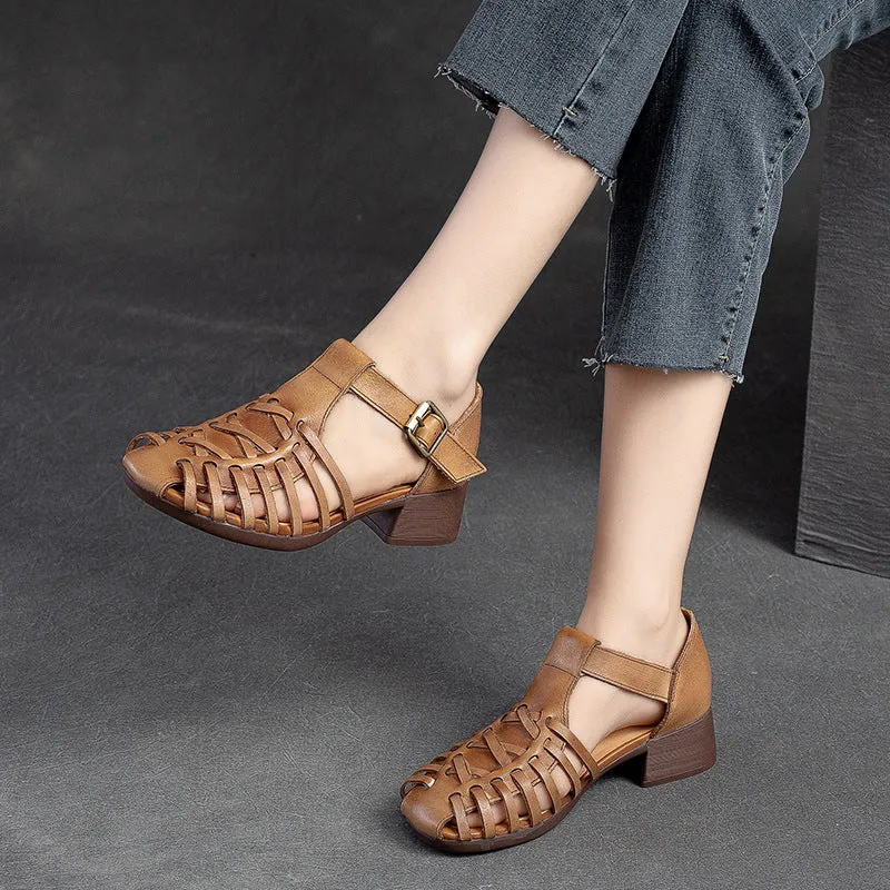 Women Summer Retro Handcraft Plaited Leather Sandals