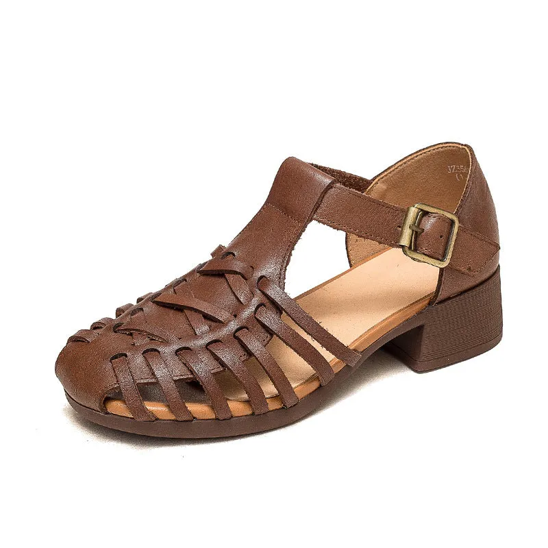 Women Summer Retro Handcraft Plaited Leather Sandals