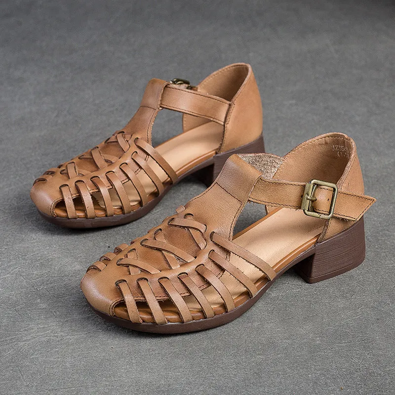 Women Summer Retro Handcraft Plaited Leather Sandals