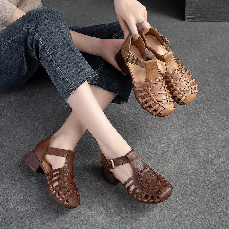 Women Summer Retro Handcraft Plaited Leather Sandals