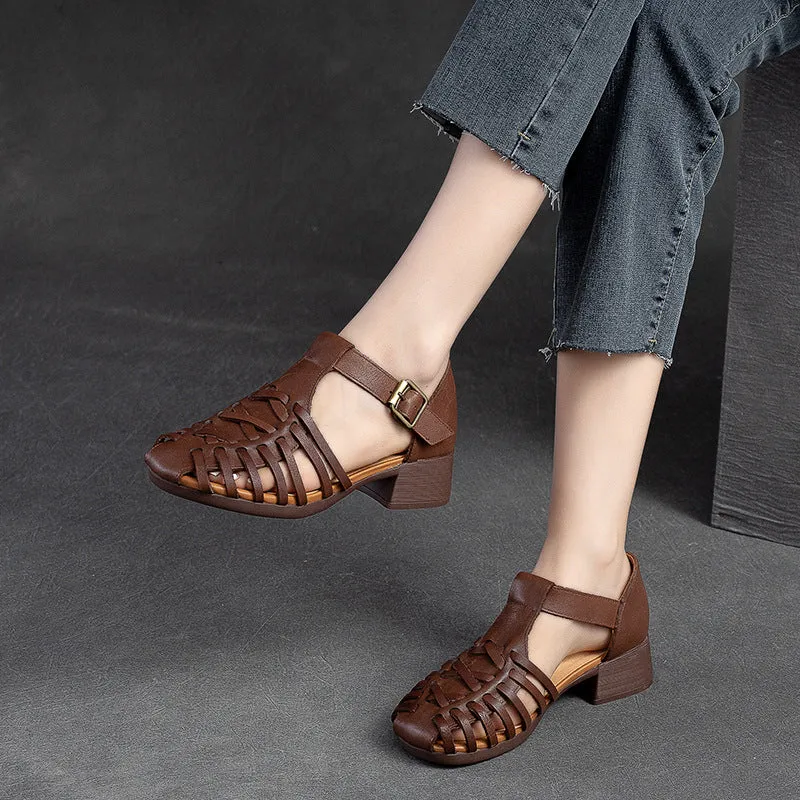 Women Summer Retro Handcraft Plaited Leather Sandals