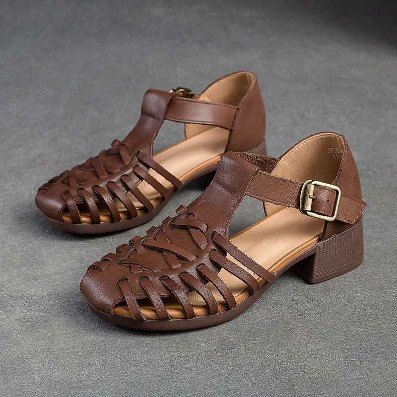 Women Summer Retro Handcraft Plaited Leather Sandals