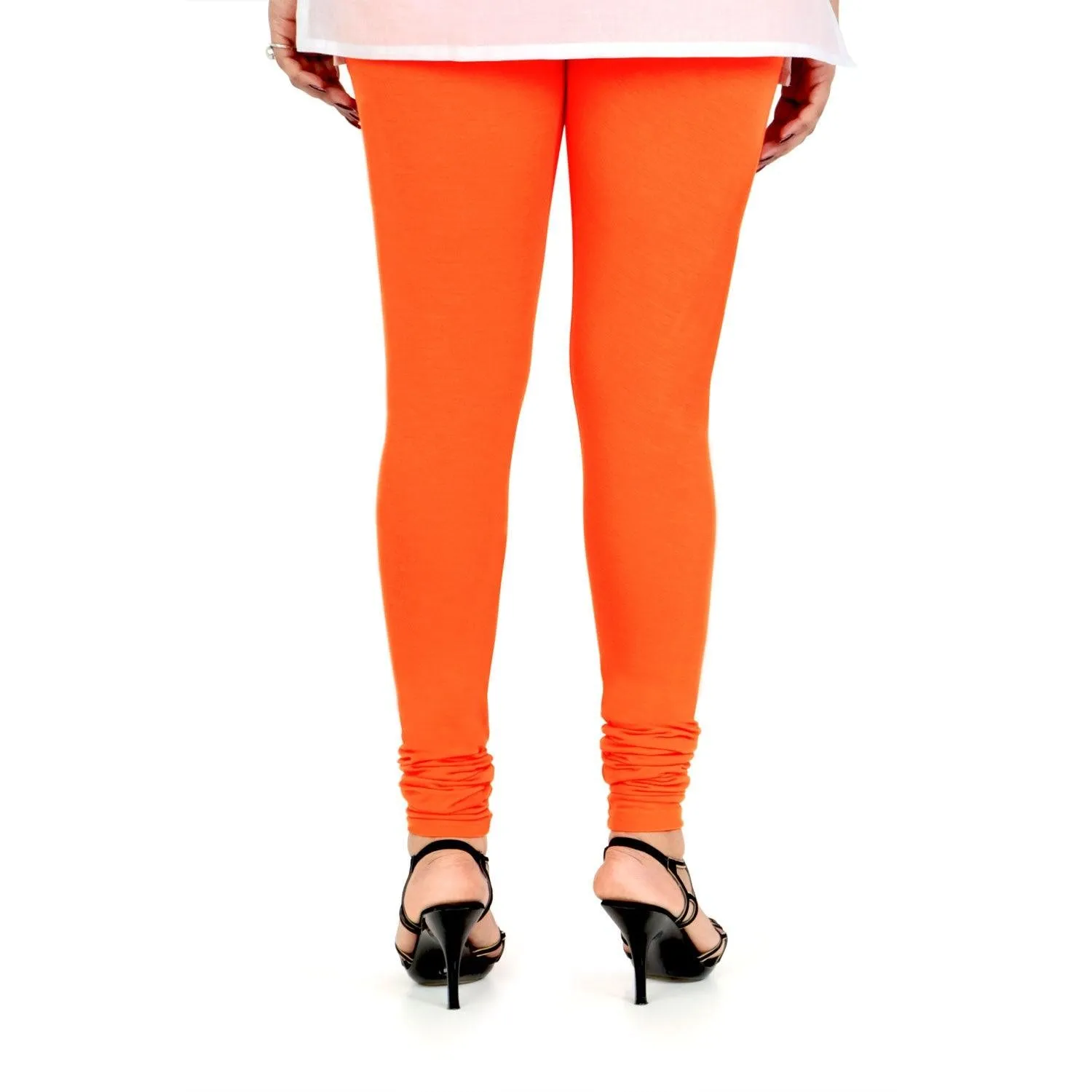 Women's Ultra Soft 4 Way Stretchable Plain Churidar Cotton Leggings - Jealous Orange