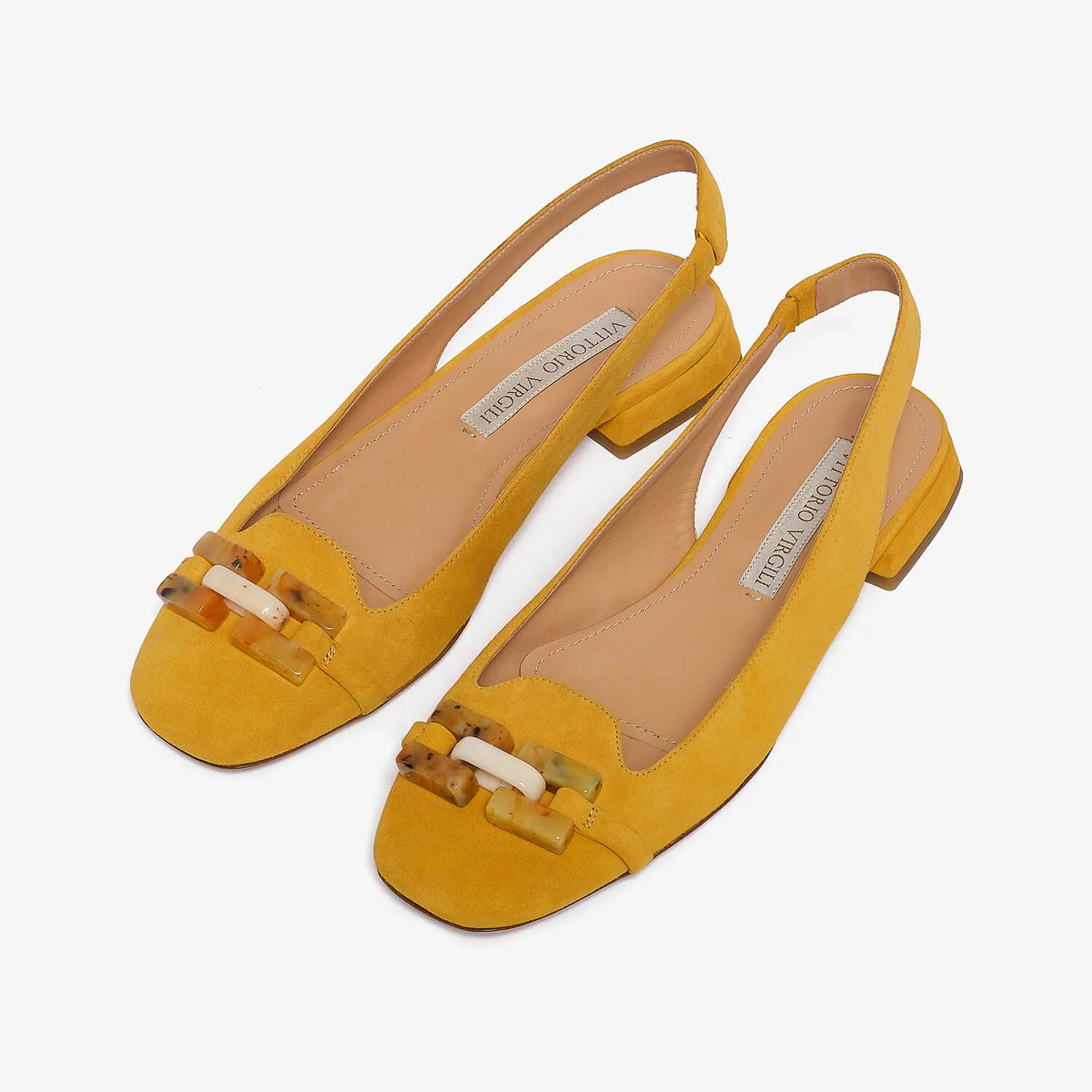 Yellow women's suede sling back ballet flat